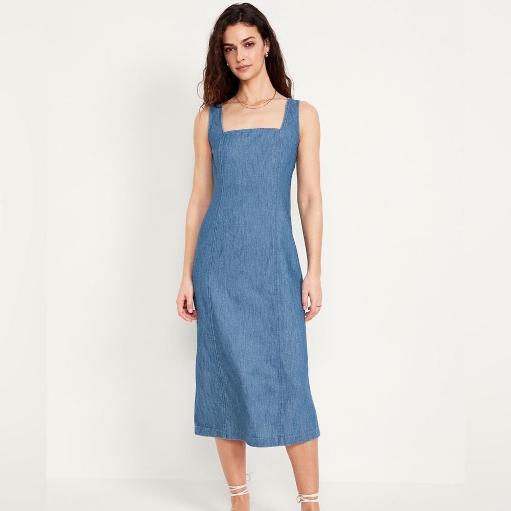Blue Denim Sleeveless Midi-Dress | Old Navy